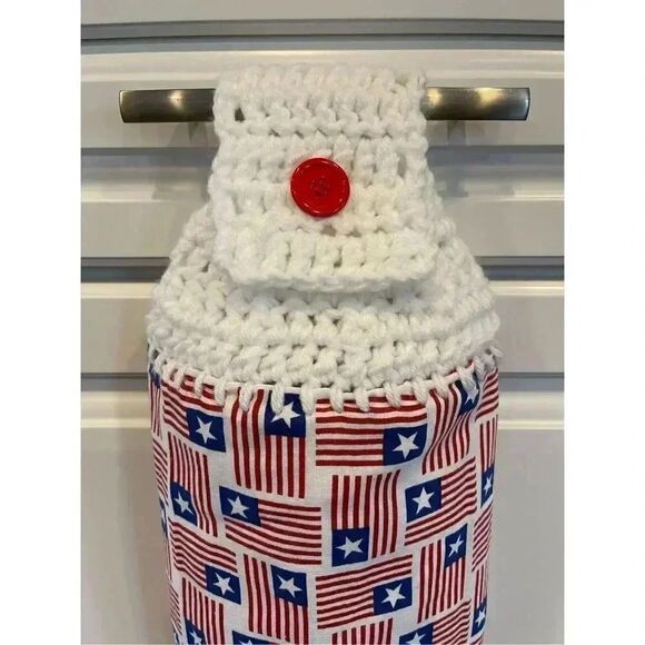 Crochet Top Kitchen Towel- American Flags - Picture 2 of 2